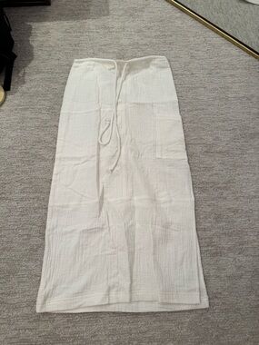 Casual White Maxi Drawstring Skirt with Pocket